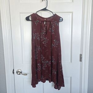 Free People Dress Womens M, Maroon Floral Tree Swing Cut Out Tunic Gauzy‎ Mini